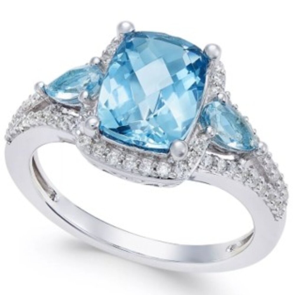 Blue Topaz (2-5/8 ct. tw), White Topaz (1/4 ct. t.w.) Sterling Silver Ring Sz 7